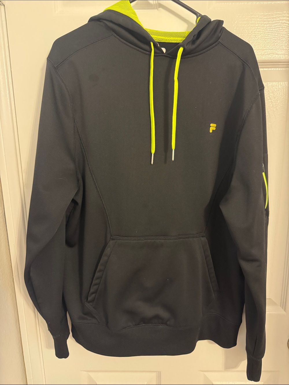 Fila Black Hoodie with Neon Yellow Accents